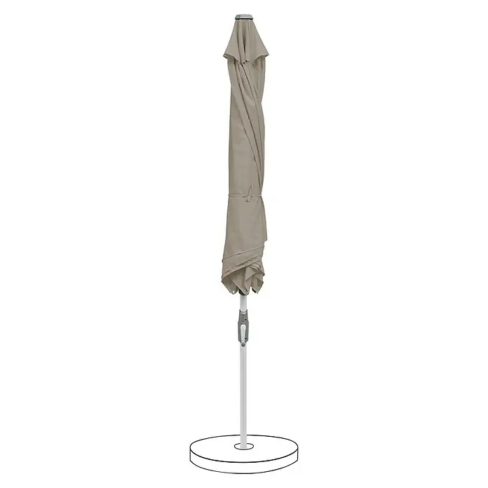 Suncomfort Marktschirm rund Slide - Light Taupe, Durchmesser Bespannung: 250 cm - Geschlossener, beigefarbener Sonnenschirm mit weißem Gestell und rundem Schirmständer für den Garten oder die Terrasse.