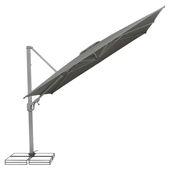 Suncomfort Ampelschirm Sunflex - Steingrau, Bespannungsmaß (L x B): 300 x 300 cm - Ein grauer, freistehender Sonnenschirm mit einem robusten Ständer bietet Schatten und Schutz vor der Sonne. Ideal für Garten, Terrasse oder Balkon.