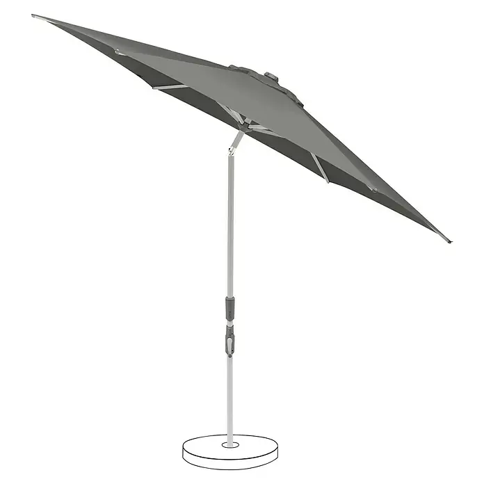 Suncomfort Marktschirm rund Slide - Steingrau, Durchmesser Bespannung: 250 cm - Bild einer grauen Ampelschirm mit einem robusten Ständer, ideal für den Sonnenschutz im Garten oder auf der Terrasse.