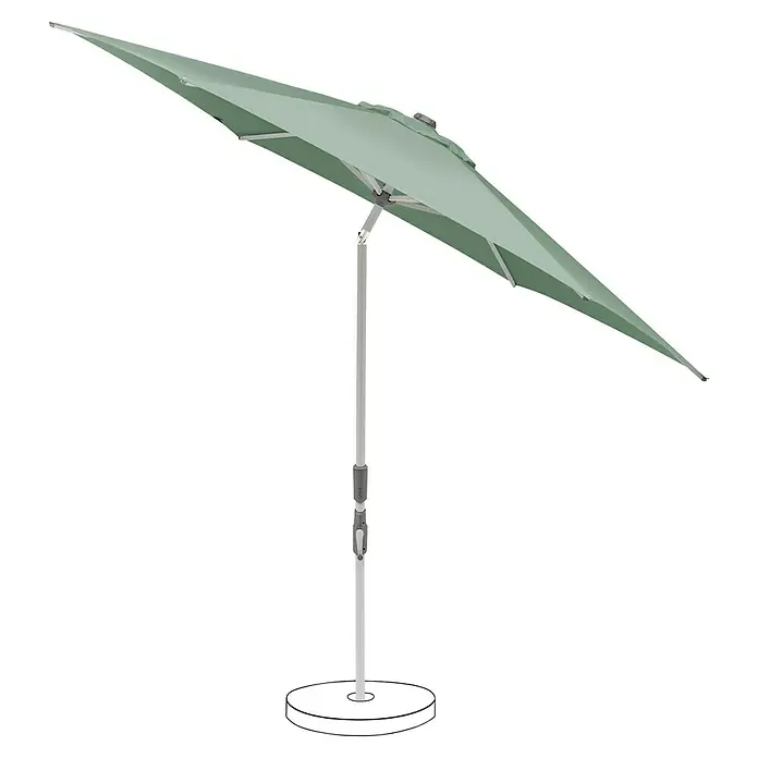 Suncomfort Marktschirm rund Slide - Frost-Grün, Durchmesser Bespannung: 300 cm - Ein stilvoller, mintgrüner Sonnenschirm mit einem robusten, silberfarbenen Ständer sorgt für Schatten und Komfort im Freien.