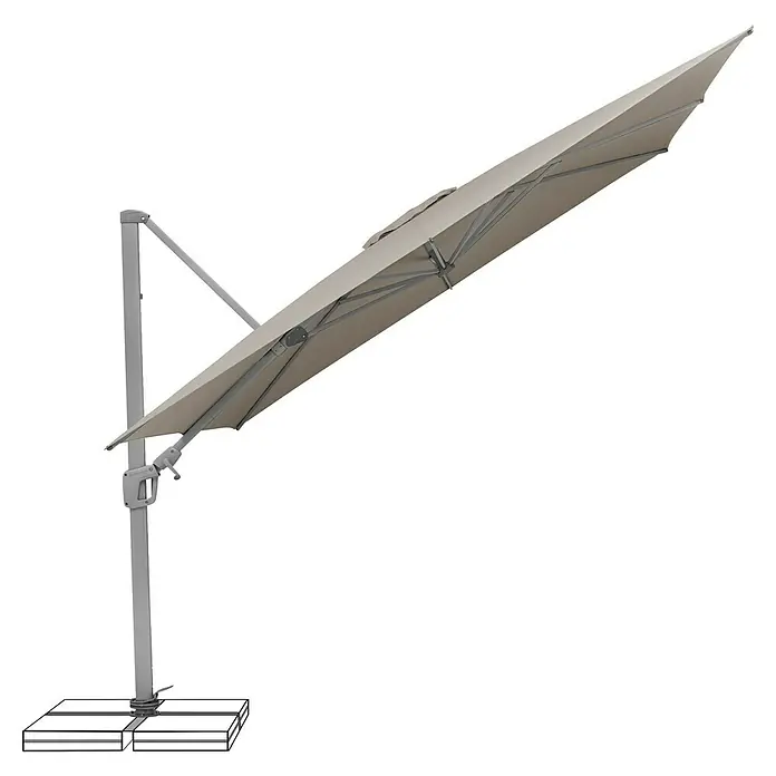 Suncomfort Ampelschirm Sunflex - Light Taupe, Bespannungsmaß (L x B): 300 x 300 cm - Ein schwebender Sonnenschirm mit einem stabilen, seitlichen Mastfuß, ideal für Schatten im Garten.