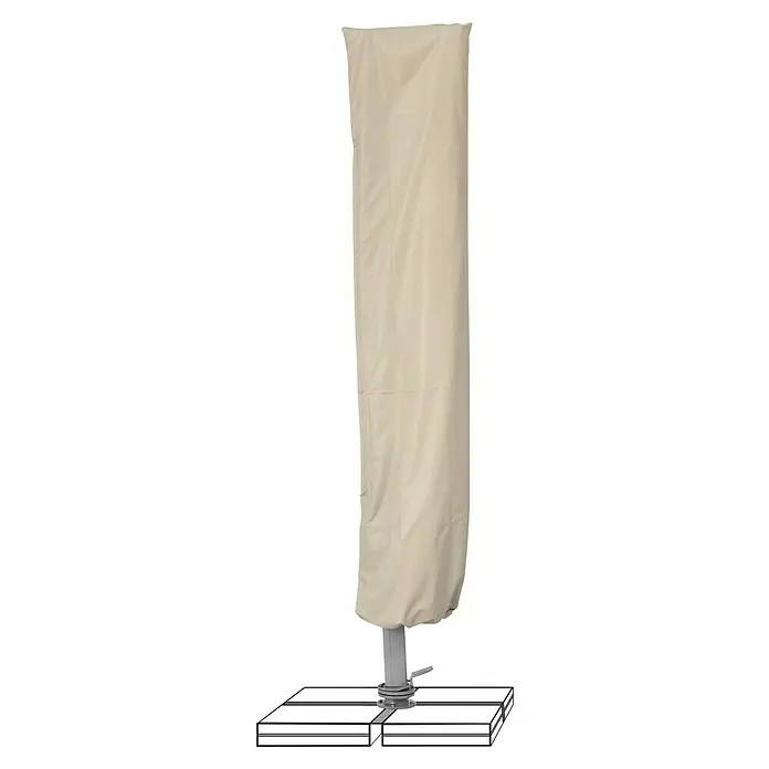 Suncomfort Ampelschirm Sunflex - Light Taupe, Bespannungsmaß (L x B): 300 x 300 cm - Eine beigefarbene Schutzhülle für einen Sonnenschirm, die den Schirm vor Witterungseinflüssen schützt. Das Produkt ist aus strapazierfähigem Material gefertigt.