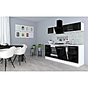 Respekta Premium Composición de cocina (Ancho: 220 cm, Con dispositivos eléctricos, Negro de alto brillo)