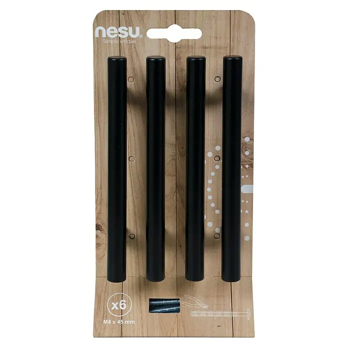 Nesu Tirador para muebles 650 - Distancia entre orificios: 96 mm, Negro, 4 ud. - Un paquete que contiene seis manijas de muebles negras NESU y los tornillos asociados. Perfecto para personalizar muebles.