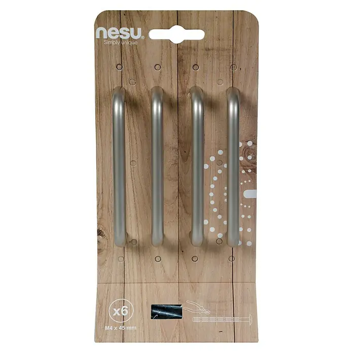 Nesu Tirador para muebles 646 - Distancia entre orificios: 96 mm, Niquel, 4 ud. - Paquete de cuatro tiradores plateados nesu para muebles, incluye tornillos para una fácil instalación. Ideal para armarios y cajones.
