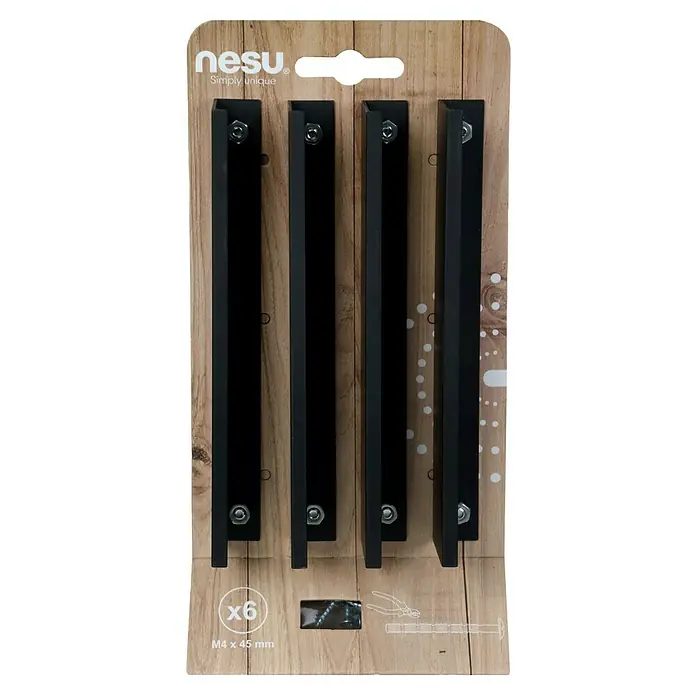 Nesu Tirador para muebles Zeno - Distancia entre orificios: 128 mm, Negro, 4 ud. - Embalaje con cuatro tiradores de muebles negros con tornillos y llave Allen, marca nesu. Ideal para muebles modernos.