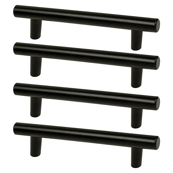 Nesu Tirador para muebles 650 - Distancia entre orificios: 96 mm, Negro, 4 ud. - Cuatro manijas de muebles negras en forma de varilla con pies cilíndricos, que ofrecen una estética moderna y minimalista para armarios y cajones.