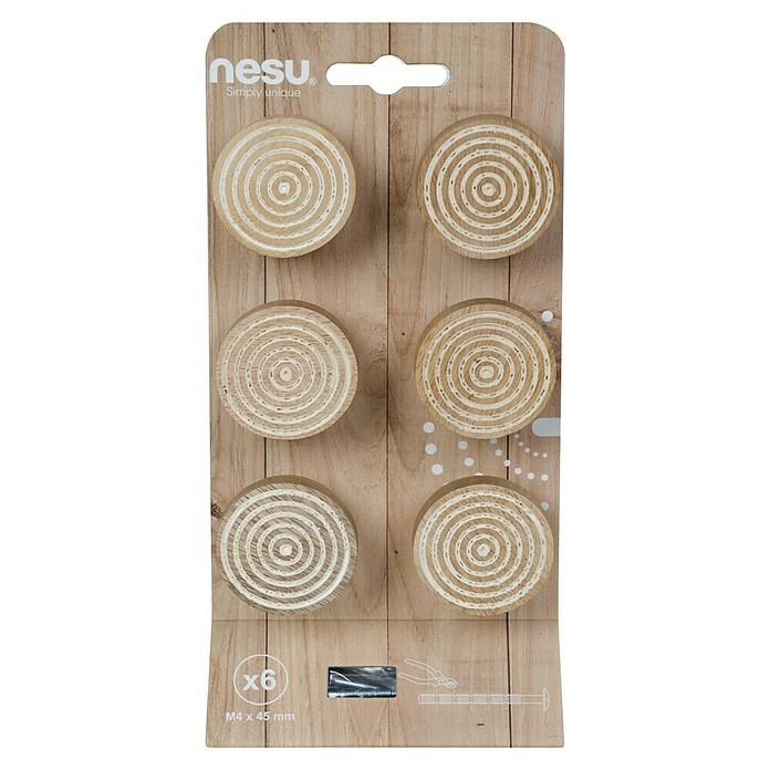 Nesu Pomo para muebles Ango (Ø x Al: 40 x 20 mm, Tipo de tirador del mueble: Otros, Madera, 6 ud.) | BAUHAUS