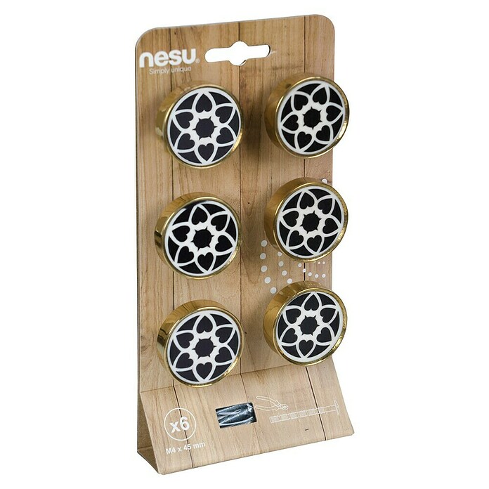 Nesu Pomo para muebles (Diámetro: 40 mm, Dorado/Negro/Blanco, 6 ud.) | BAUHAUS