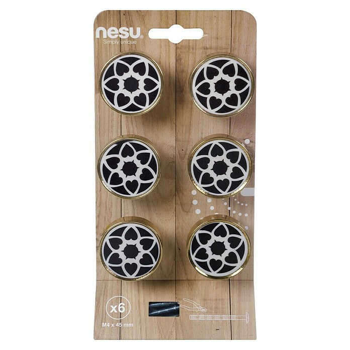 Nesu Pomo para muebles (Diámetro: 40 mm, Dorado/Negro/Blanco, 6 ud.) | BAUHAUS