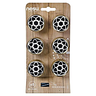 Nesu Pomo para muebles (Diámetro: 40 mm, Dorado/Negro/Blanco, 6 ud.)