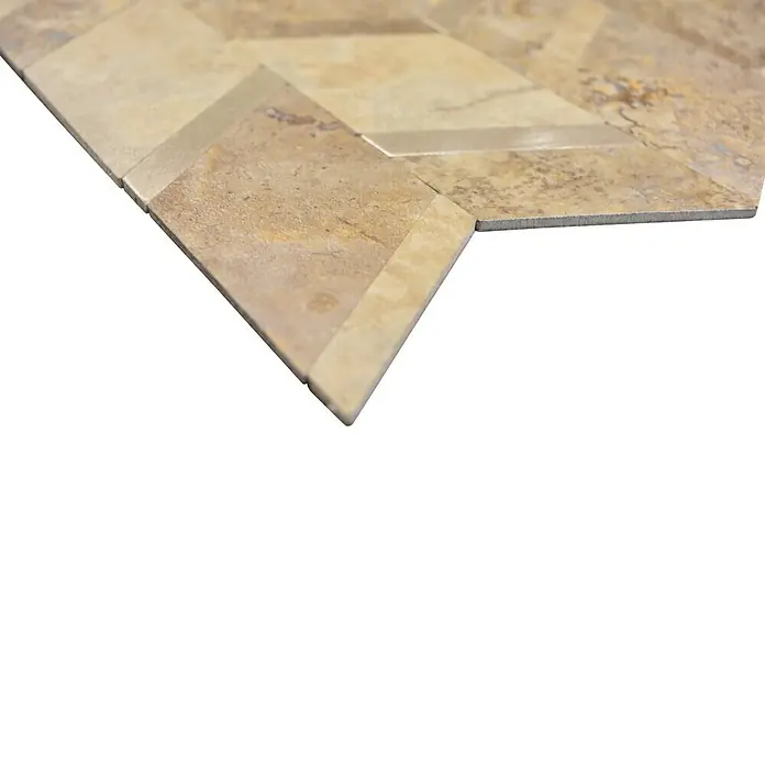 Selbstklebemosaik SAM 4AR46LBG - 28 x 29 cm, Beige/Grau, Matt - Nahaufnahme einer rustikalen Wandfliese in verschiedenen Brauntönen mit einem einzigartigen geometrischen Muster für stilvolle Innenräume.