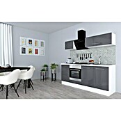 Respekta Premium Composición de cocina (Ancho: 210 cm, Con dispositivos eléctricos, Gris de alto brillo)