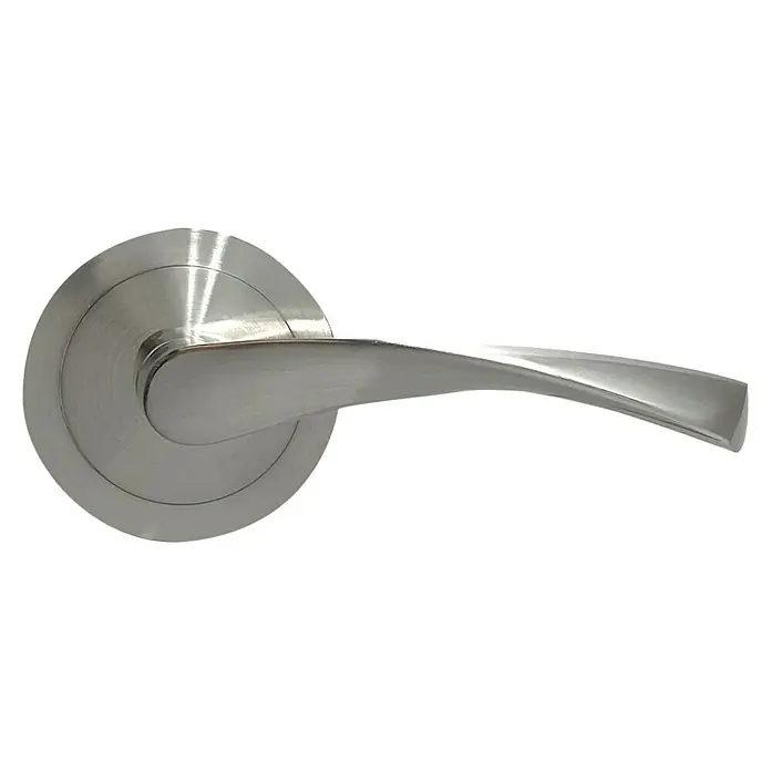 Micel Conjunto de picaporte 707 - Grosor de la puerta: 35 mm - 45 mm, Aluminio, Curvado, Níquel - Elegante juego de manillas de níquel cepillado con un diseño moderno y roseta redonda, ideal para cualquier puerta.