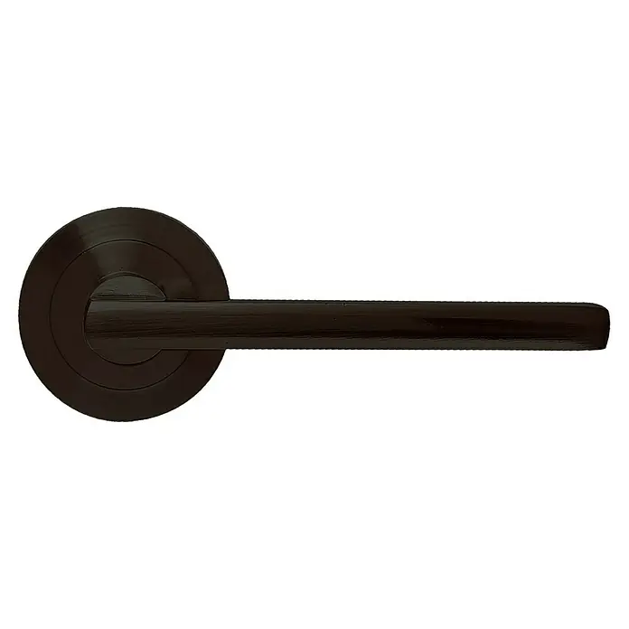 Micel Conjunto de picaporte 606 - Grosor de la puerta: 35 mm - 45 mm, Aluminio, Recto, Negro - Elegante manija de puerta oscura con roseta redonda. Su diseño elegante y la fabricación de alta calidad hacen de este accesorio un atractivo.