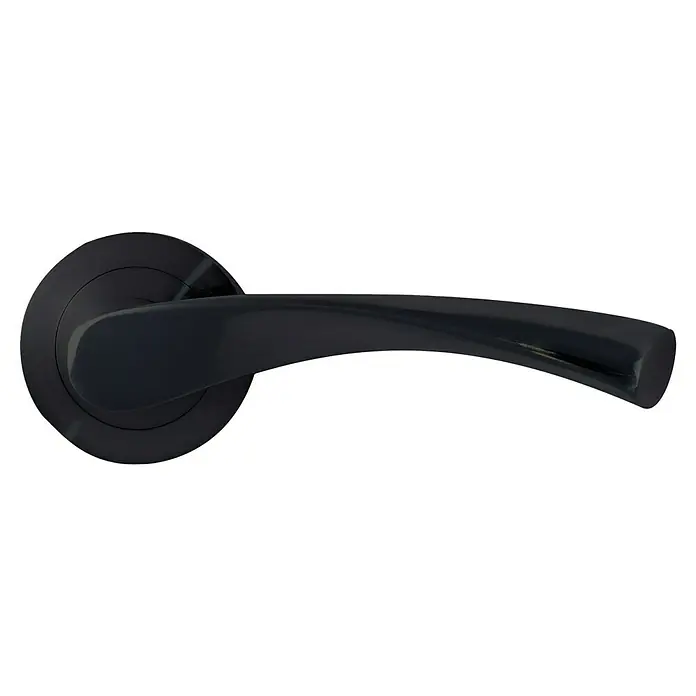 Micel Conjunto de picaporte 707 - Grosor de la puerta: 35 mm - 45 mm, Aluminio, Curvado, Negro - Elegante manija de puerta negra con un diseño moderno. Esta manija elegante añade un toque de elegancia a cualquier puerta y es muy llamativa.
