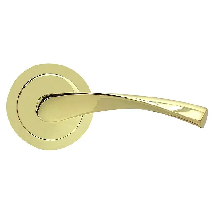 Micel Conjunto de picaporte 707 - Grosor de la puerta: 35 mm - 45 mm, Aluminio, Curvado, Latón - Manija de puerta dorada con un diseño elegante para un interior elegante. Ideal para espacios modernos y oficinas.