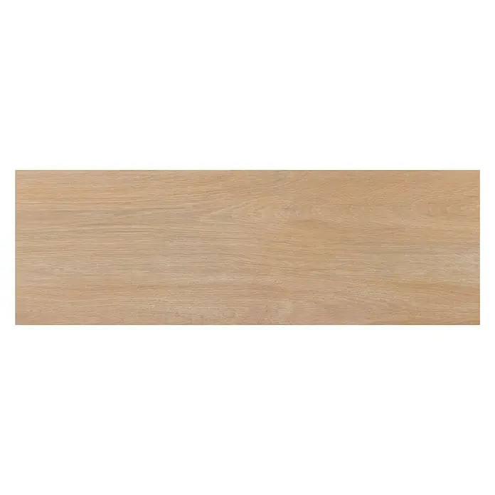 Wandfliese Spa Beige Base - 30 x 90 cm, Beige, Matt - Nahaufnahme einer hellbraunen Holzplatte mit feiner Maserung, ideal für Möbel oder Bodenbeläge.
