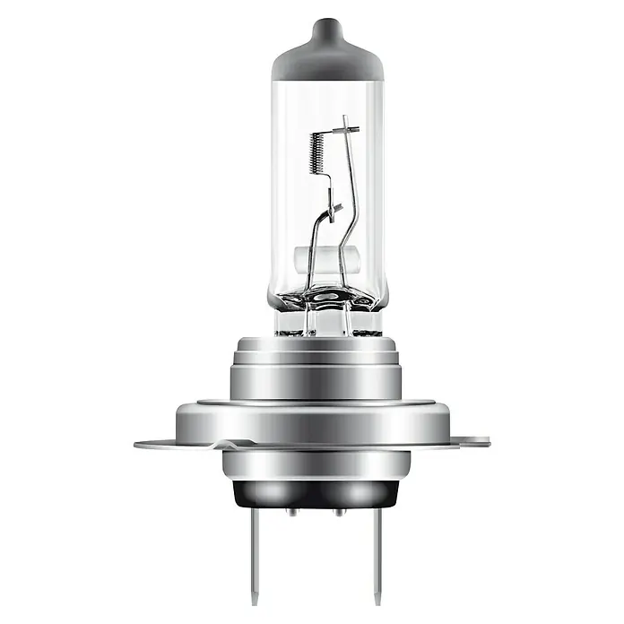 Osram Original Line Halogen-Scheinwerferlampe - H7, 1 Stk. - Nahaufnahme einer H7-Halogenlampe für Scheinwerfer mit Glühwendel und Sockel für eine optimale Beleuchtung und einen sicheren Betrieb.