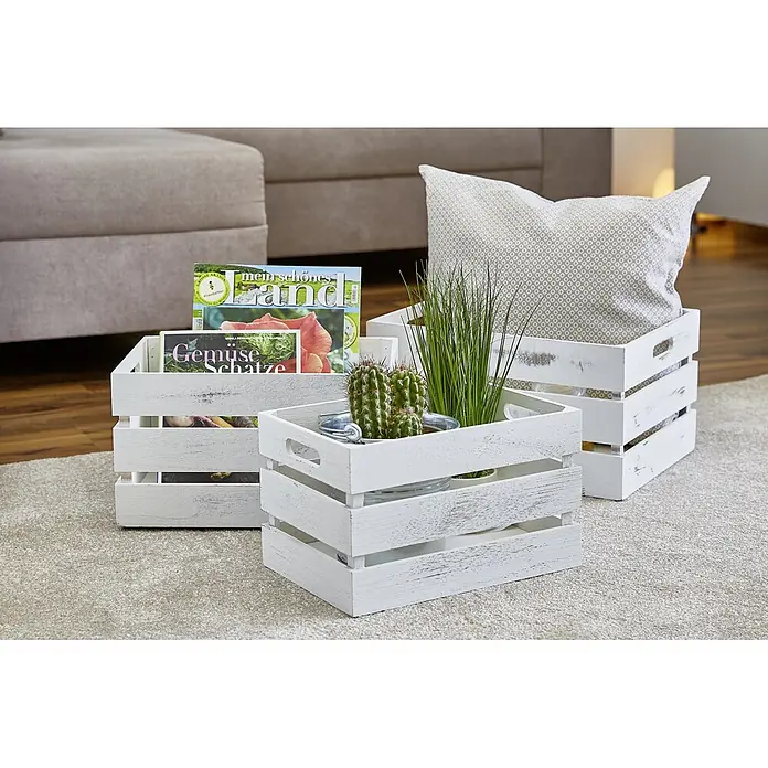 Zeller Present Holzkiste - L x B x H: 31 x 21 x 18,7 cm, Weiß - Die weißen Holzkisten sind ideal zur Aufbewahrung von Zeitschriften, Kissen oder kleinen Pflanzen. Sie sind vielseitig verwendbar und dekorativ.