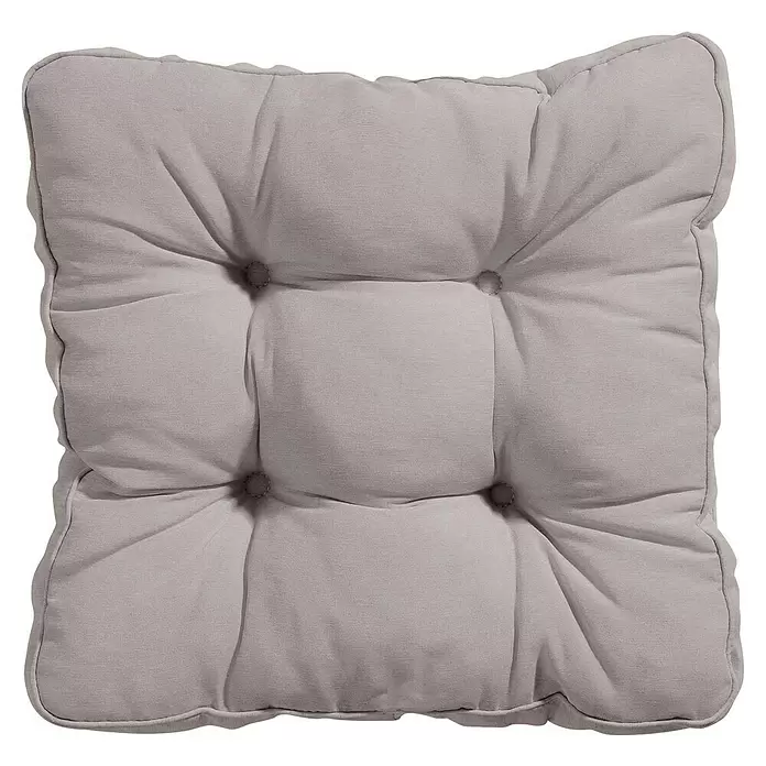 Madison Outdoor-Sitzkissen Florance Panama - Taupe, 47 x 47 x 8 cm, Baumwoll-Polyester-Mischgewebe - Hellgraues, getuftetes, quadratisches Sitzkissen mit neun Knöpfen.