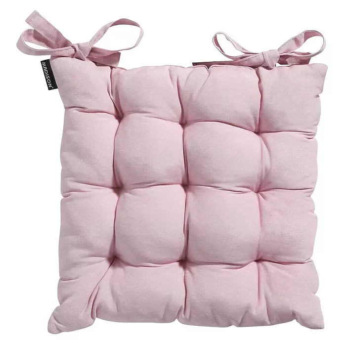 Madison Outdoor-Sitzkissen Toscane Panama - Pink, 46 x 46 x 7 cm - Helles rosa, quadratisches Stepp-Sitzkissen mit Stoffbändern an den oberen Ecken.