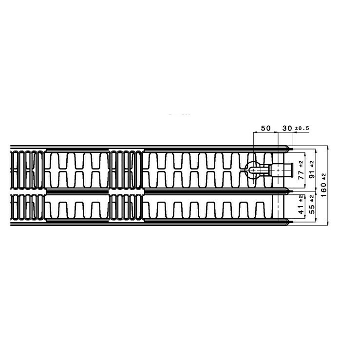 Universal-Flachheizkörper (B x H: 230 x 30 cm, 6-fach, Typ: 3K-33, 2.904 W)