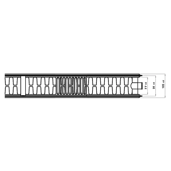 Flachheizkörper - B x H: 500 x 600 mm, Wärmeleistung bei Vorlauftemperatur von 75 °C (D: 50): 826 W, Typ Heizkörper: 22 - Produktskizze eines Dämmelements mit Maßangaben, ideal für Bauprojekte zur Wärmeisolierung und Energieeffizienz.