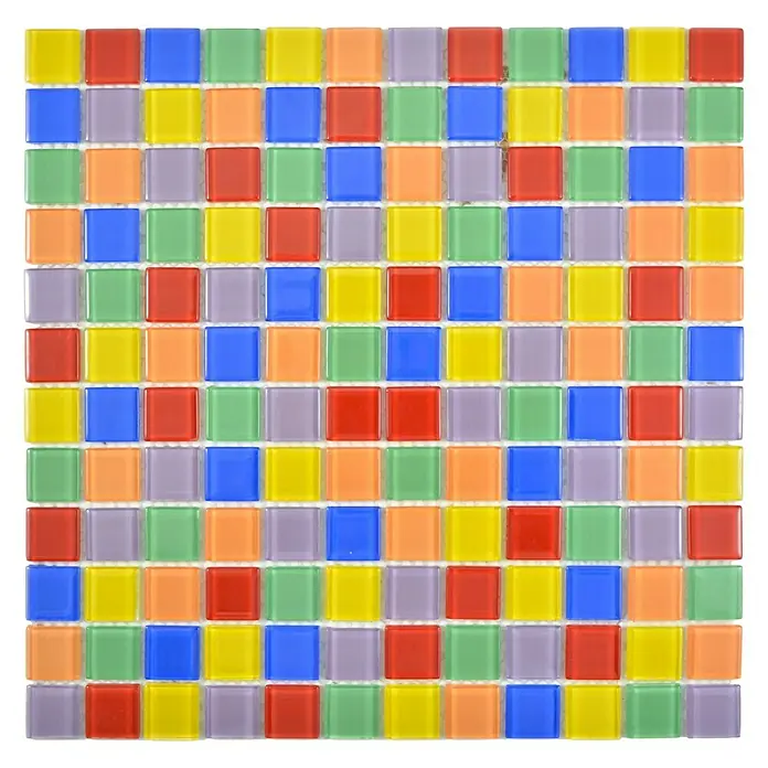 Mosaikfliese Quadrat Crystal CM 4SE10 - 30 x 30 cm, Mehrfarbig, Glänzend - Quadratisches Mosaikmuster mit bunten Glasfliesen. Perfekt für stilvolle Wand- und Bodendesigns.