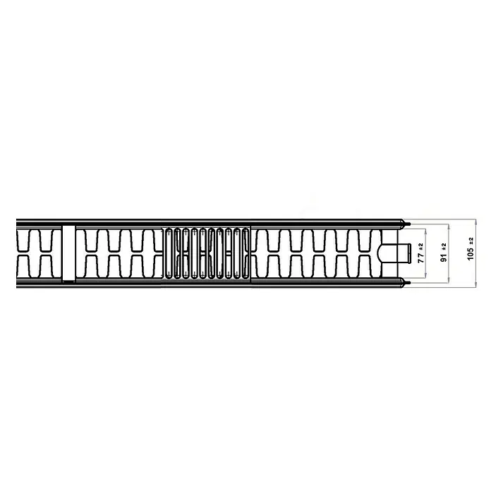 Planheizkörper - B x H: 1.200 x 400 mm, Wärmeleistung bei Vorlauftemperatur von 75 °C (D: 50): 1.366 W, Typ Heizkörper: 22 - Technische Zeichnung einer Dämmplatte mit Maßangaben. Gut für Bauprojekte, die Präzision erfordern.