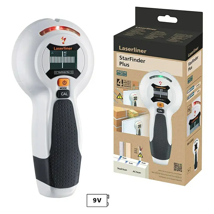 Laserliner Ortungsgerät StarFinder Plus - Erfassungstiefe: Max. 40 mm Holz/Metall - Produktbild des Laserliner StarFinder Plus zur Materialsuche.
