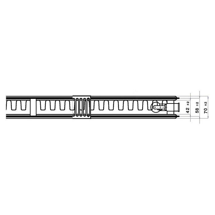 Universal-Flachheizkörper (B x H: 200 x 60 cm, 6-fach, Typ: EKE-21, 2.528 W)