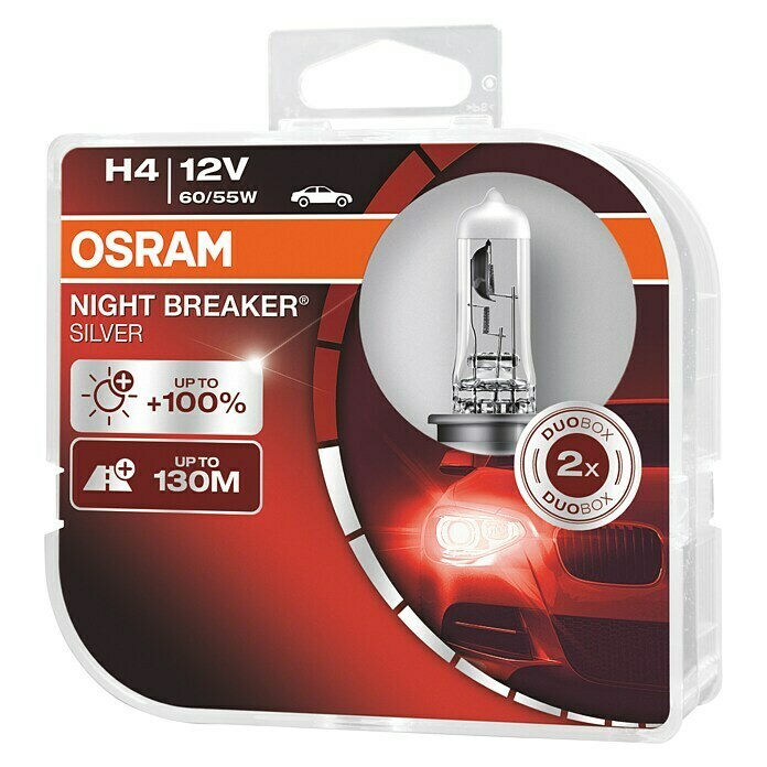 Osram Halogen-Scheinwerferlampe Night Breaker Silver (ECE-Kategorie: H4, 2 Stk.)