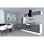 Respekta Premium Composición de cocina (Ancho: 240 cm, Con dispositivos eléctricos, Gris de alto brillo)