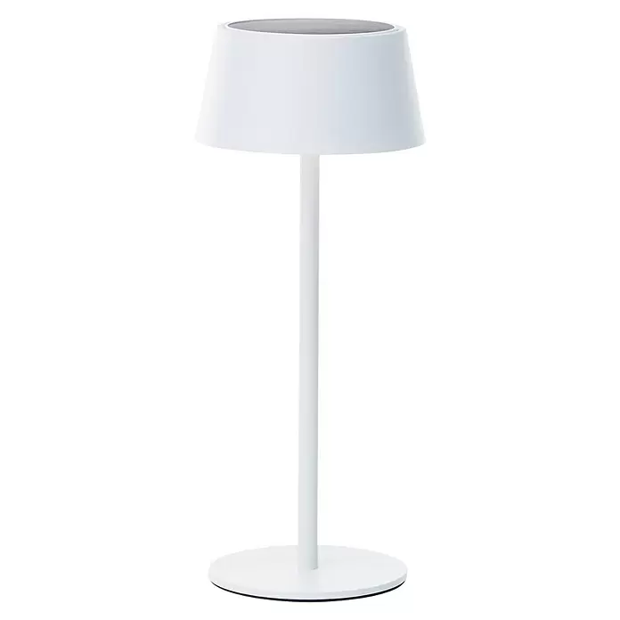 Brilliant Akku-Tischleuchte Picco - 4 W, Weiß, Warmweiß - Weiße Tischlampe mit konischem Schirm und rundem Fuß.