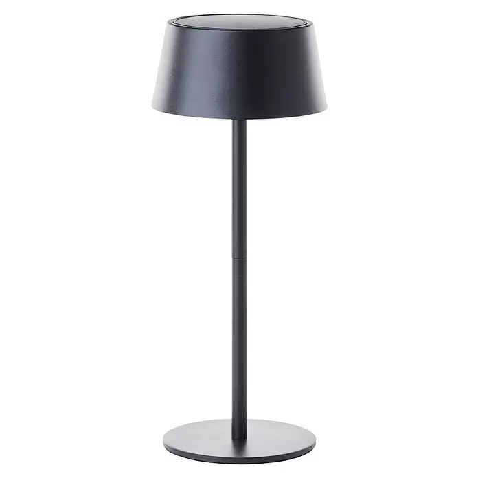 Brilliant Akku-Tischleuchte Picco - 4 W, Schwarz, Warmweiß - Moderne matt dunkelgraue Lampe mit konischem Schirm und rundem Sockel.