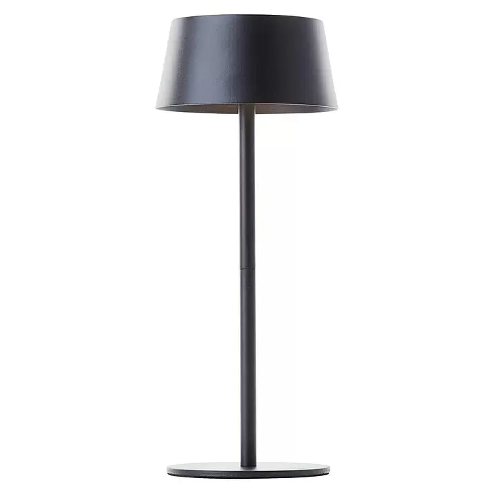 Brilliant Akku-Tischleuchte Picco - 4 W, Schwarz, Warmweiß - Dunkelgraue matte Stehlampe aus Metall mit konischem Schirm und rundem Fuß.