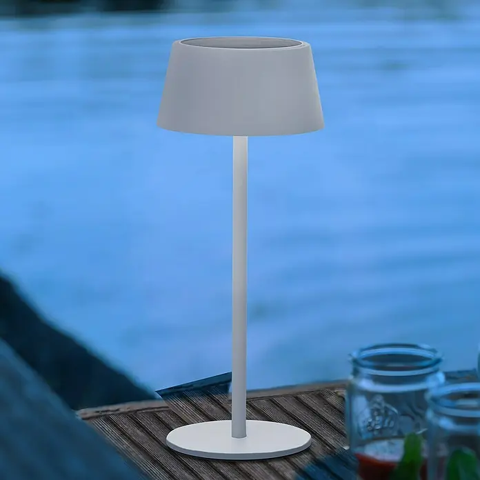 Brilliant Akku-Tischleuchte Picco - 4 W, Weiß, Warmweiß - Elegante graue Tischleuchte, perfekt für stimmungsvolle Beleuchtung im Freien und im Innenbereich. Schlichtes Design für jeden Tisch.