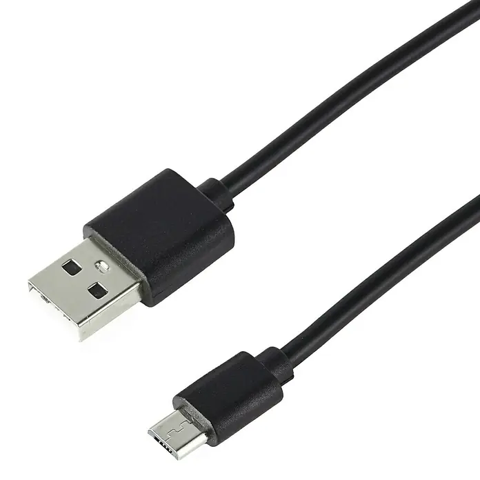 Brilliant Akku-Tischleuchte Picco - 4 W, Schwarz, Warmweiß - Schwarzes USB-Kabel mit USB-A- und Micro-USB-Anschlüssen für Datentransfer und Aufladen von Geräten.