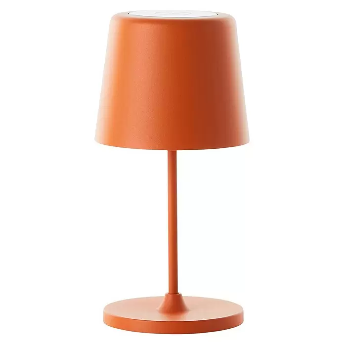 Brilliant Akku-Tischleuchte Kaami - 2 W, Orange, Warmweiß - Terrakottafarbene Tischlampe mit konischem Schirm und rundem Sockel, mit glatter, matter Oberfläche.