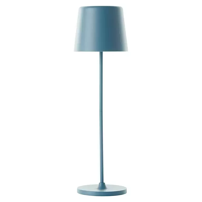 Brilliant Akku-Tischleuchte Kaami - 2 W, Mint, Warmweiß - Hellblaue matte Tischlampe mit konischem Schirm, geradem Ständer und rundem Fuß.
