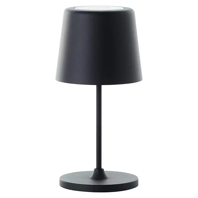 Brilliant Akku-Tischleuchte Kaami - 2 W, Schwarz, Warmweiß - Mattschwarze Tischleuchte mit konischem Schirm und rundem Fuß.