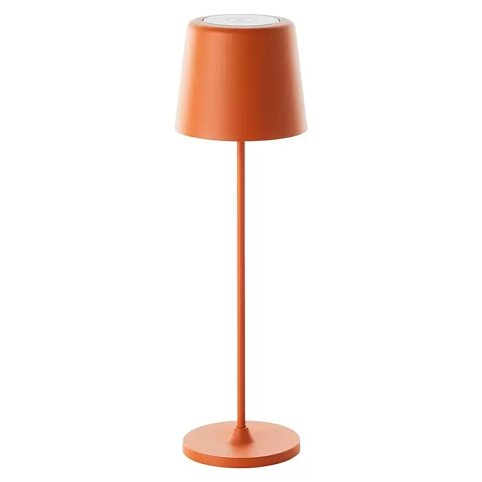 Brilliant Akku-Tischleuchte Kaami - 2 W, Orange, Warmweiß - Matte terrakottafarbene Tischleuchte mit konischem Schirm, schlankem Fuß, runder Basis und integrierter Touch-Steuerung.