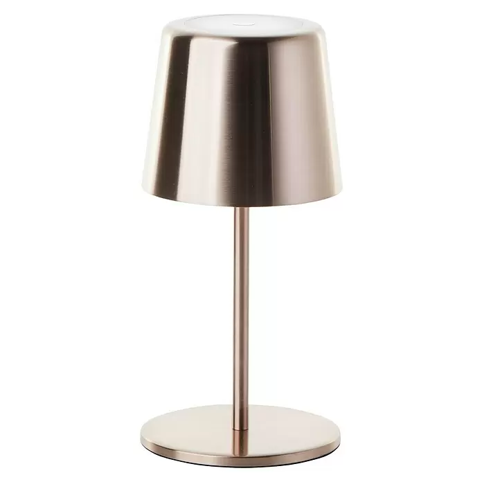 Brilliant Akku-Tischleuchte Xaana - 2 W, Kupfer, Mehrfarbig - Elegante Tischlampe aus gebürstetem Metall mit konischem Schirm und rundem Sockel.