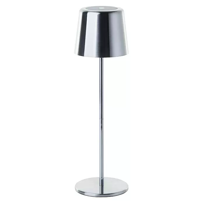 Brilliant Akku-Tischleuchte Xaana - 2 W, Silber, Mehrfarbig - Elegante Tischleuchte aus silbernem Metall mit konischem Schirm und rundem Fuß.