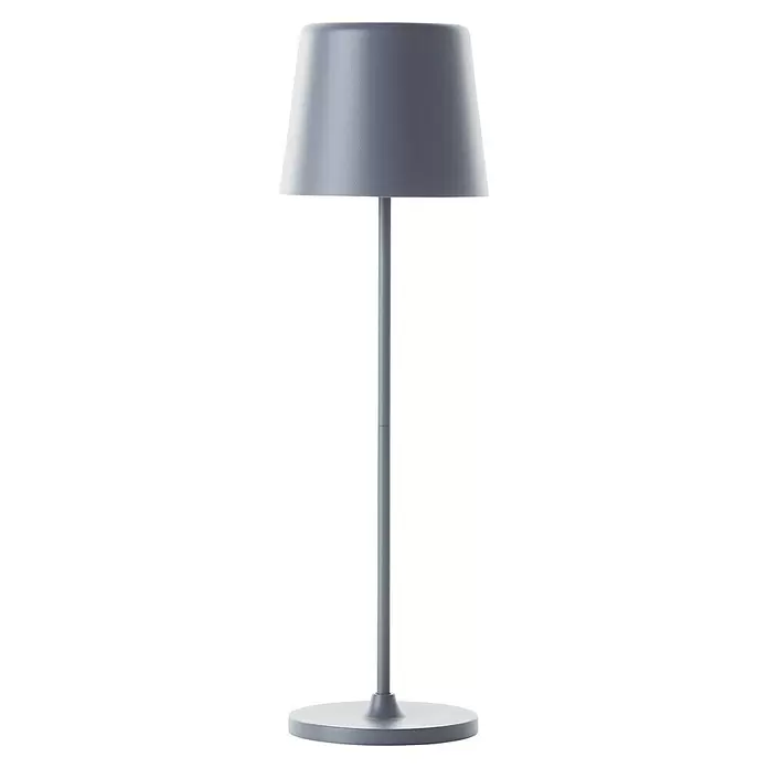 Brilliant Akku-Tischleuchte Kaami - 2 W, Grau, Warmweiß - Graue Metalllampe mit konischem Schirm und rundem Fuß.