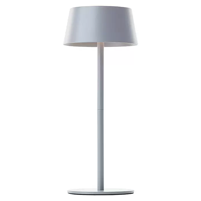 Brilliant Akku-Tischleuchte Picco - 4 W, Grau, Warmweiß - Weiße moderne Stehlampe mit konischem Schirm und rundem Fuß.