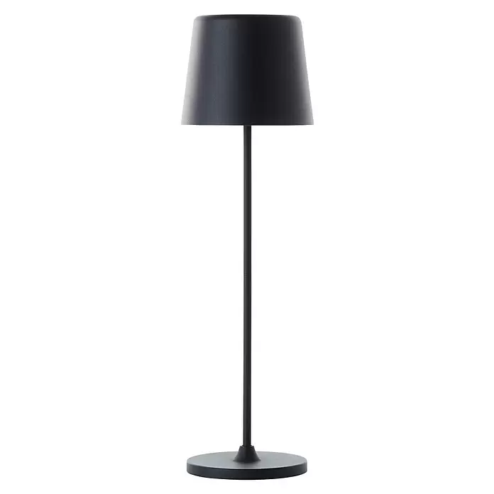Brilliant Akku-Tischleuchte Kaami - 2 W, Schwarz, Warmweiß - Mattschwarze Tischlampe mit konischem Schirm und rundem Sockel.