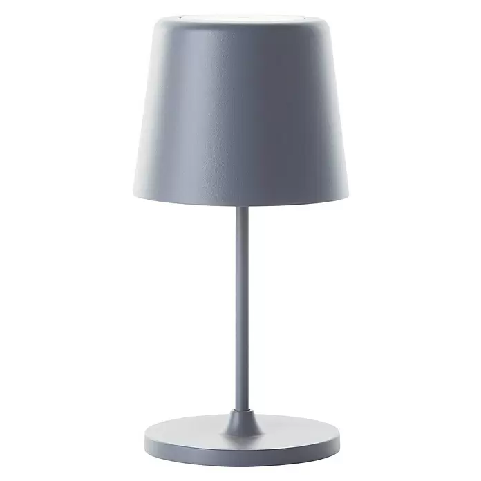 Brilliant Akku-Tischleuchte Kaami - 2 W, Grau, Warmweiß - Matte graue Tischlampe mit konischem Schirm, schlankem Fuß und rundem Sockel.