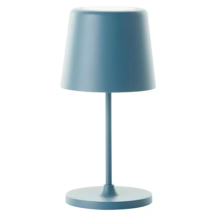 Brilliant Akku-Tischleuchte Kaami - 2 W, Mint, Warmweiß - Matte hellblaue Tischleuchte mit konischem Schirm, schlankem Ständer und rundem Fuß.